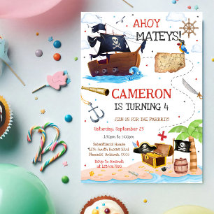 Ahoy Mateys Pirate Boy Kids Birthday Invitation