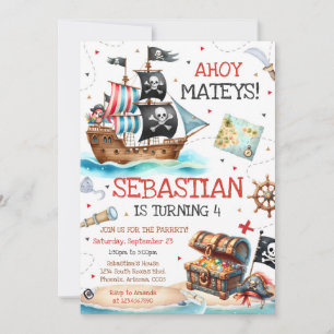 Ahoy Mateys Pirate Boy Kids Birthday Invitation