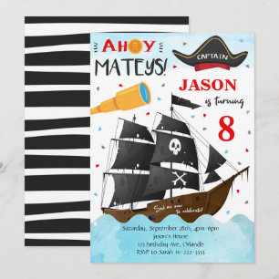 Ahoy Mateys Pirate Invitation d'anniversaire