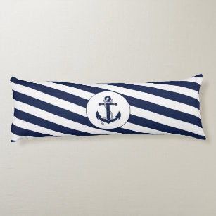 Ahoy! Nautical Anchor Navy Blue & White Stripes Body Pillow