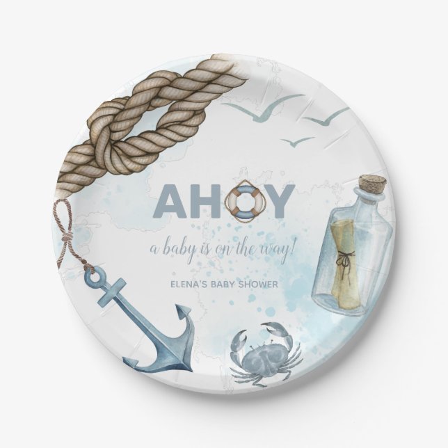 Ahoy! Nautical Baby Shower Paper Plates (Front)