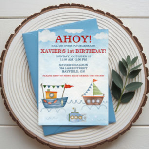 AHOY! Nautical Boats and Submarine Birthday Party Invitation