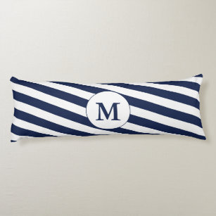 Ahoy! Nautical Monogram Navy Blue & White Stripes Body Pillow
