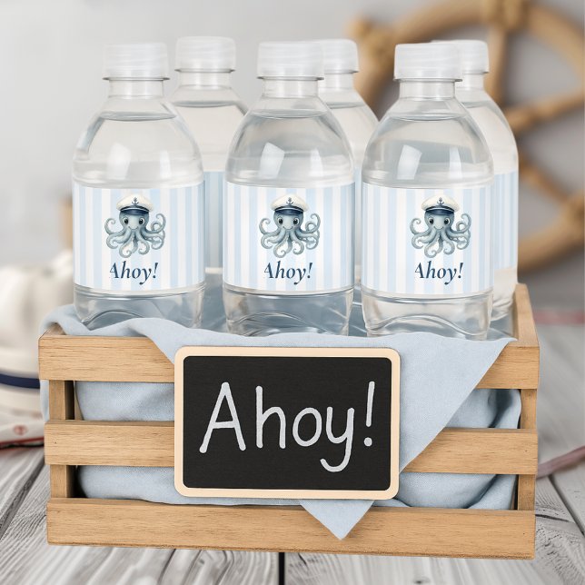 Ahoy Nautical Octopus | Ocean Birthday Water Bottle Label (Creator Uploaded)