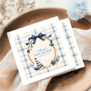 Ahoy Nautical Sailboat Navy Blue Rope Bow Baby  Napkin