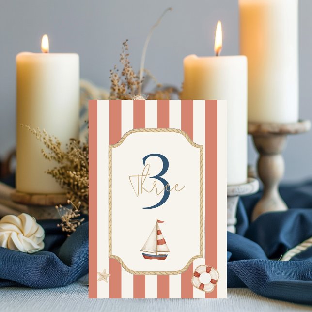 Ahoy Nautical Sailboat | Rope & Stripe Table Number (Creator Uploaded)