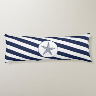 Ahoy! Nautical Starfish Navy Blue & White Stripes Body Pillow