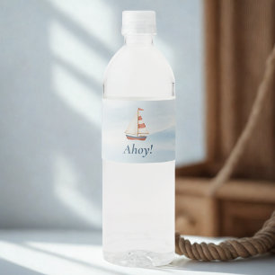 Ahoy Nautical Water Bottle Label   Pastel Sailboat