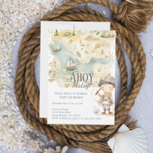 Ahoy Pirate Adventure Fourth Birthday  Invitation (Creator Uploaded)