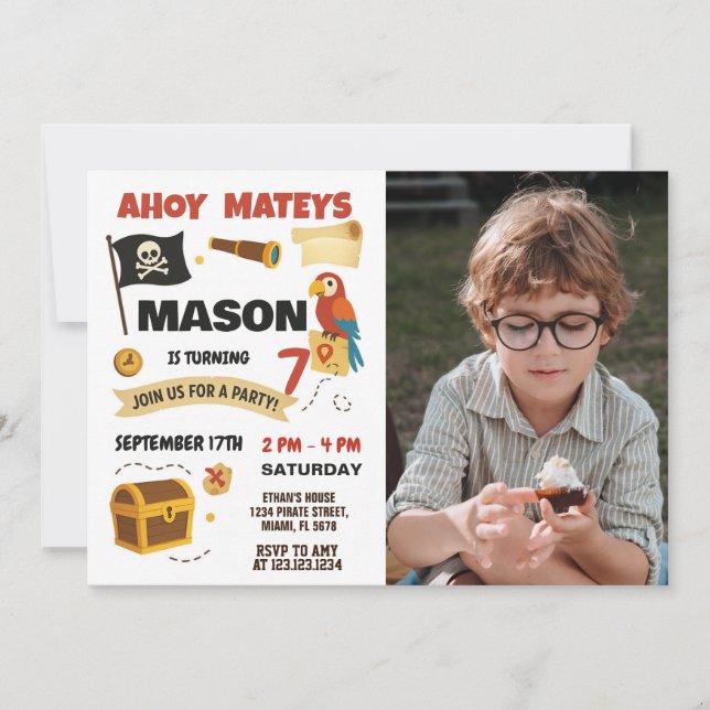 Ahoy! Pirate Birthday Invitation for Kids (Front)
