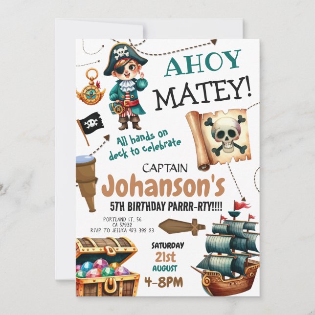 Ahoy Pirate Boy Anniversaire Fête Invitation (Devant)
