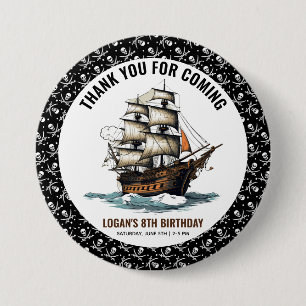Ahoy! Pirate Ship 8th Birthday  3 Inch Round Button