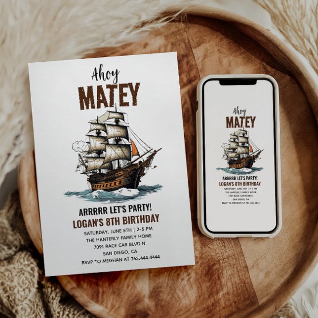 Ahoy! Pirate Ship 8th Birthday  Invitation (Creator Uploaded)