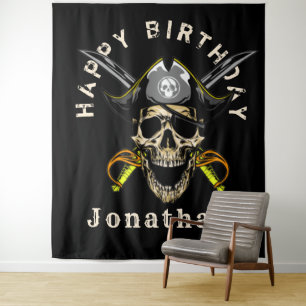 Ahoy Pirate Skull Backdrop Tapestry