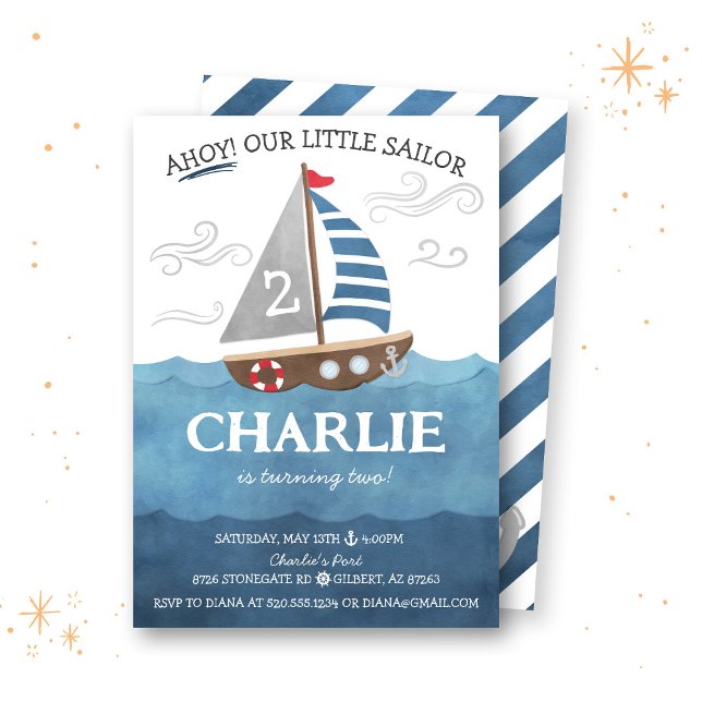 Ahoy Sailor Nautical Cute Boat Birthday Invitation (Creator Uploaded)