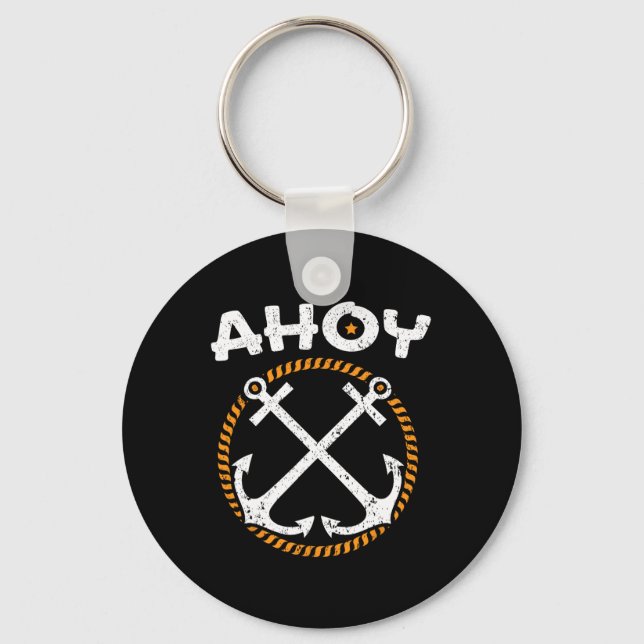 Ahoy Ship Captain Seafarer Nautical Sailor Boating Keychain (Front)