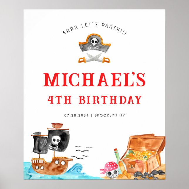 Ahoy Shipmates Treasure Hunt Ship Pirate Birthday Poster (Front)