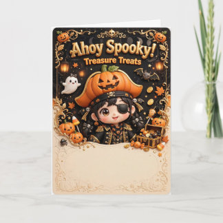 Ahoy Spooky Treasure Treats Cute Pirate Halloween Card