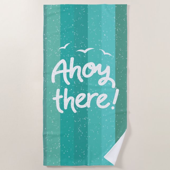 Ahoy There Blue Distressed Blue Striped Nautical Beach Towel (Front)