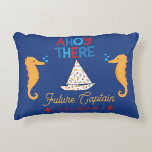 Ahoy There Future Captain Nautical Sailboat Ocean Accent Pillow