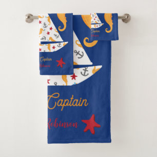 Ahoy There Future Captain Nautical Sailboat Ocean Bath Towel Set