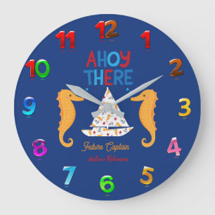 Ahoy There Future Captain Nautical Sailboat Ocean Large Clock