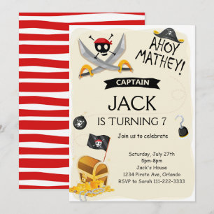 Ahoy Treasure Map Pirate Anniversaire Invitation