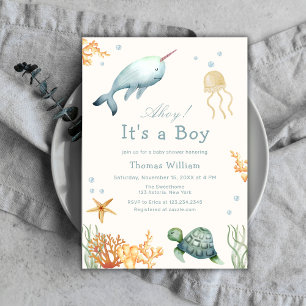 Ahoy Under The Sea Whale Boy Baby Shower  Invitation