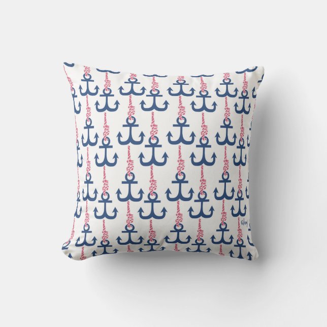 Ahoy Vintage Anchor pattern. Throw Pillow (Front)