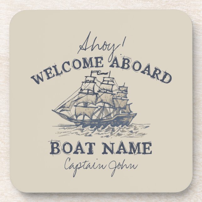 Ahoy! Welcome aboard Personalized Vintage Nautical Coaster (Front)