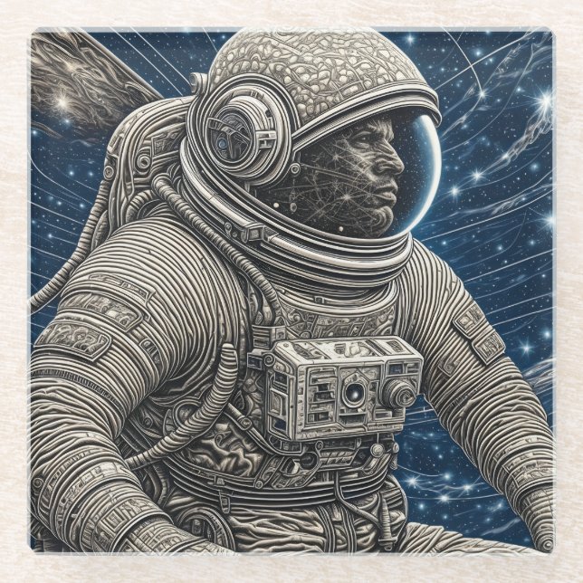 Ai Art Astronaut in Space Glass Coaster (Front)