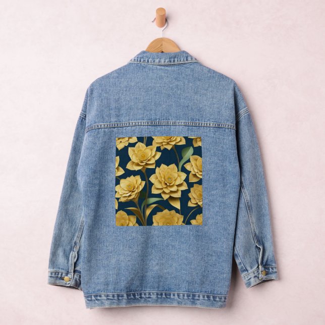AI Art Gold Dahlia Fleurs Denim Veste (Hangar)