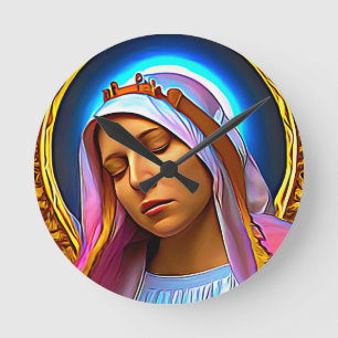AI Art of The Blessed Virgin Mary Round Clock