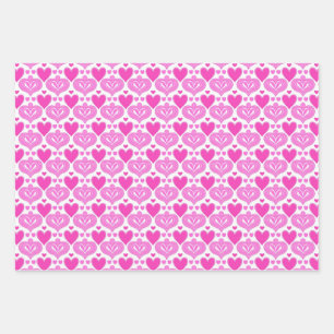 AI Art Pink Hearts White Wrapping Paper