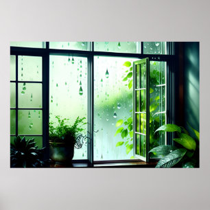 AI Art Rain View From My Windows Poster