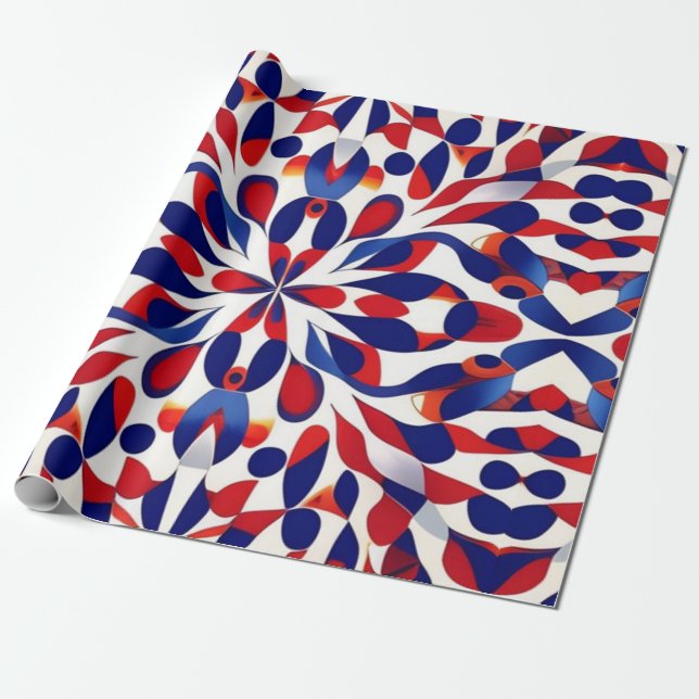 AI Art Red White & Blue Patriotic American Pattern Wrapping Paper (Unrolled)