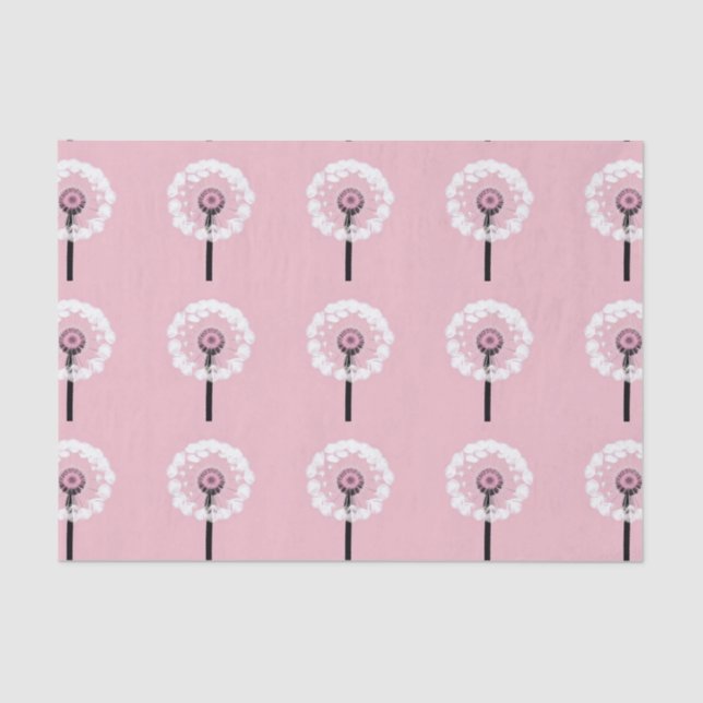 AI Art White Dandelions Pink Tissue Paper  (Front)