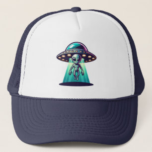 Ai Art with UFO Beaming up an Alien Trucker Hat