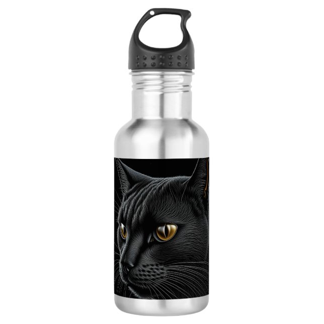 AI Black Cat with Yellow Eyes 532 Ml Water Bottle (Front)