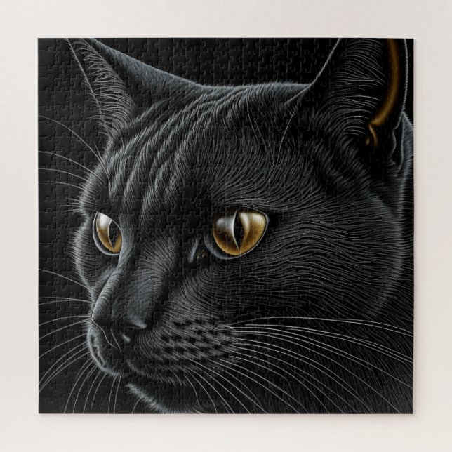 AI Black Cat with Yellow Eyes Jigsaw Puzzle (Vertical)