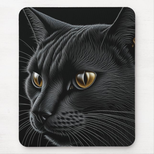 AI Black Cat with Yellow Eyes Mouse Pad (Front)