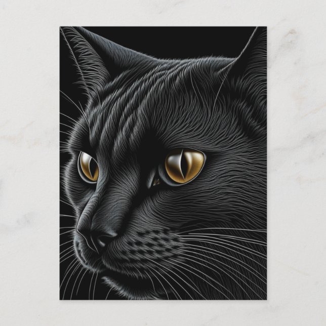 AI Black Cat with Yellow Eyes Postcard (Front)
