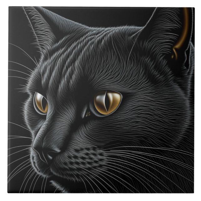 AI Black Cat with Yellow Eyes Tile (Front)