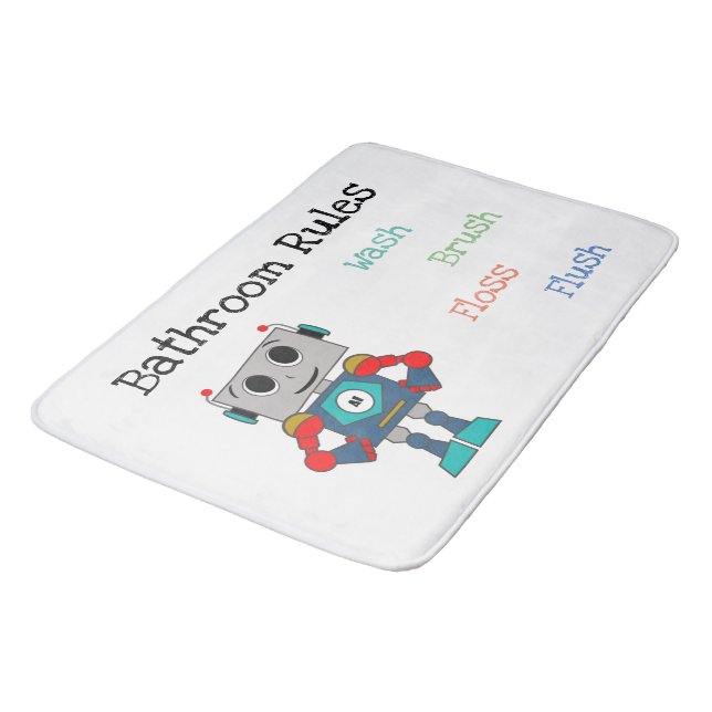 AI-Bot Robot Bathroom Rules Mat for Kids (Angled)