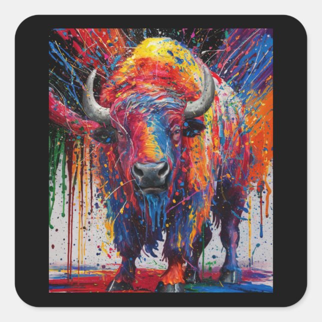AI Buffalo Art Square Sticker (Front)
