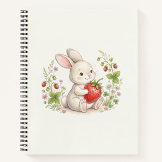 AI Bunny & Strawberry Floral Notebook