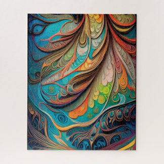 AI-created, Abstract peacock feather inspired art Jigsaw Puzzle