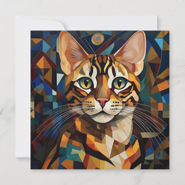AI Cubism Cat Holiday Card (Front)