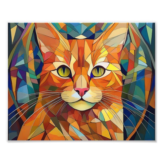 AI Cubism Cat Photo Print (Front)