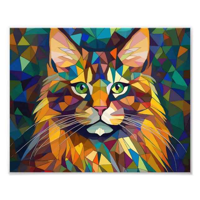 AI Cubism Cat Photo Print (Front)
